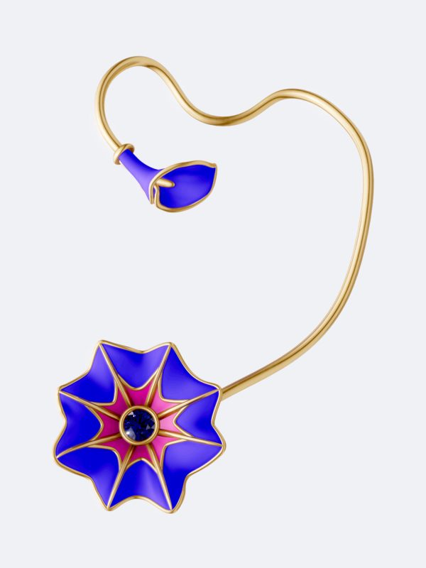 Mystic Bell single earring blue sapphire earring 18K gold single earring bluebell flower earring enamel flower earring handcrafted gold earring nature inspired jewelry blue enamel earring luxury statement earring artisan gemstone jewelry