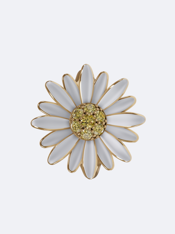 Sweet Daisy ring yellow diamond ring 18K gold daisy ring white enamel flower ring natural yellow diamond ring pavé diamond ring handcrafted floral ring nature inspired ring luxury gold ring artisan diamond jewelry